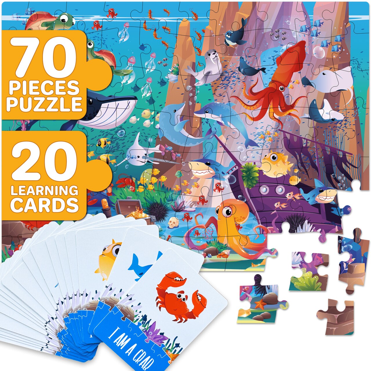 70 Pcs Search and Find Riddle Puzzles with Cards for Kids | Ocean